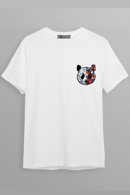 05050 Panda Baskılı Oversize Erkek T-Shirt Siyah Beyaz Erkek T-Şhirt - 1