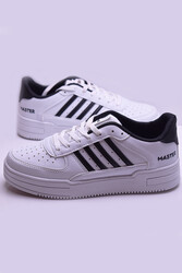 ISPARTALILAR - 135 Rahat Beyaz Siyah Kız Erkek Sneakers Spor Ayakkabı Cilt Malzeme