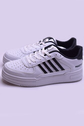 135 Rahat Beyaz Siyah Kız Erkek Sneakers Spor Ayakkabı Cilt Malzeme - 1