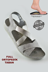 140741 CV TAM Ortopedik Taban Günlük Kadın Sandalet Terlik Gümüş Terlik - 1