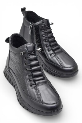 1458-1 Tam Ortopedik Siyah Hakiki Deri Kadın Bot Ayakkabı Fermuarlı Anne Bot - 2