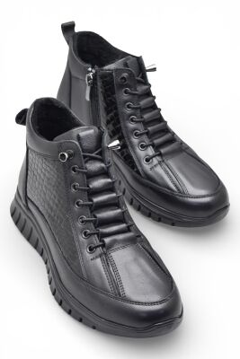 1458-1 Tam Ortopedik Siyah Hakiki Deri Kadın Bot Ayakkabı Fermuarlı Anne Bot - 2