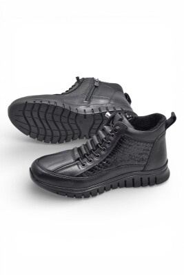 1458-1 Tam Ortopedik Siyah Hakiki Deri Kadın Bot Ayakkabı Fermuarlı Anne Bot - 4