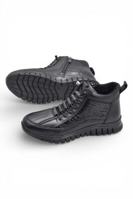 1458-1 Tam Ortopedik Siyah Hakiki Deri Kadın Bot Ayakkabı Fermuarlı Anne Bot - 4