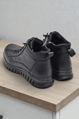 1458-1 Tam Ortopedik Siyah Hakiki Deri Kadın Bot Ayakkabı Fermuarlı Anne Bot - 5