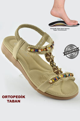 150-60 Ortopedik Taban Kadın Taşlı Sandalet Terlik Yazlık Sandalet - 2