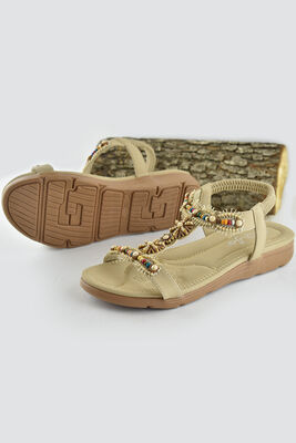 150-60 Ortopedik Taban Kadın Taşlı Sandalet Terlik Yazlık Sandalet - 6
