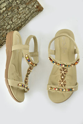 150-60 Ortopedik Taban Kadın Taşlı Sandalet Terlik Yazlık Sandalet - 8