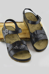 160142.012 CV TAM Ortopedik Taban Günlük Kadın Sandalet Terlik Siyah Sandalet - 2