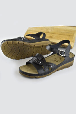 160142.012 CV TAM Ortopedik Taban Günlük Kadın Sandalet Terlik Siyah Sandalet - 3