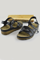160142.012 CV TAM Ortopedik Taban Günlük Kadın Sandalet Terlik Siyah Sandalet - 5