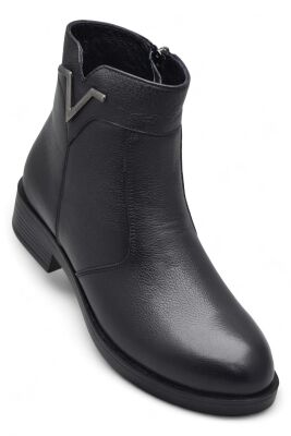 19802 Tam Ortopedik Siyah Hakiki Deri Kadın Bot Fermuarlı Kışlık Deri Kadın Bot - 1