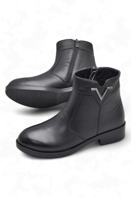 19802 Tam Ortopedik Siyah Hakiki Deri Kadın Bot Fermuarlı Kışlık Deri Kadın Bot - 4