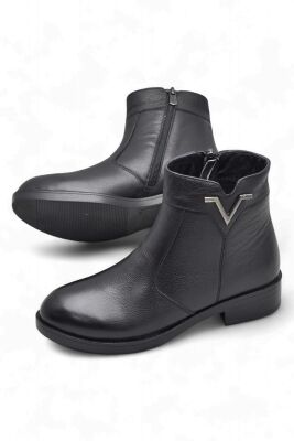 19802 Tam Ortopedik Siyah Hakiki Deri Kadın Bot Fermuarlı Kışlık Deri Kadın Bot - 4