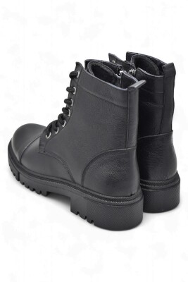 19832 Tam Ortopedik Siyah Hakiki Deri Kadın Bot Bağcıklı Fermuarlı Kışlık Deri Kadın Bot - 5