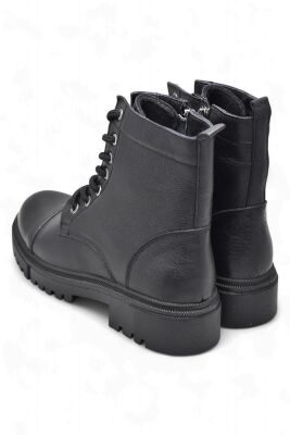 19832 Tam Ortopedik Siyah Hakiki Deri Kadın Bot Bağcıklı Fermuarlı Kışlık Deri Kadın Bot - 5