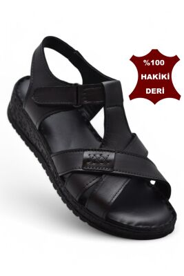 203 TAM ORTOPEDİK Hakiki Deri Kadın Sandalet Topuk Jel Taban Kadın Deri Sandalet - 1