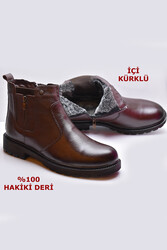 20305 İçi Kürklü Hakiki Deri Erkek Bot Ortopedik Taban Deri Bot Kahverengi - ISPARTALILAR
