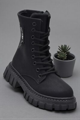 2396 Ortopedik Bağcıklı Fermuarlı Kız Çocuk Bot Ayakkabı İçi Yünlü Kız Çocuk Botu - 1