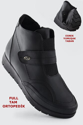 ISPARTALILAR - 250 FULL Ortopedik Taban Cırtlı Siyah Anne Botu Kadın Cırtlı Bot Ayakkabı
