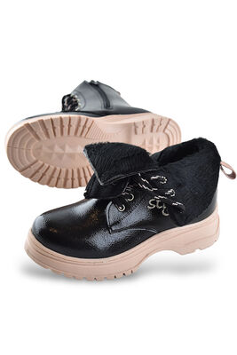 258 Ortopedik Bağcıklı Fermuarlı Kız Siyah Çocuk Bot Ayakkabı Kürklü Kız Çocuk Bot - 5