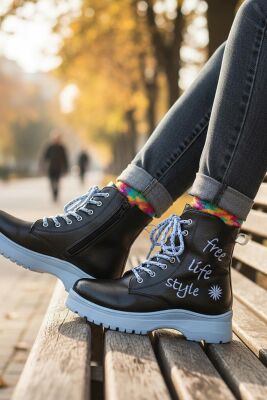 258 Ortopedik Bağcıklı Fermuarlı Kız Çocuk Bot Ayakkabı Kürklü Kız Çocuk Bot - 9