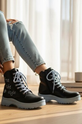 258 Ortopedik Bağcıklı Fermuarlı Kız Çocuk Bot Ayakkabı Kürklü Kız Çocuk Bot - 12