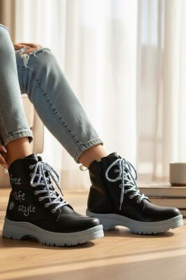 258 Ortopedik Bağcıklı Fermuarlı Kız Çocuk Bot Ayakkabı Kürklü Kız Çocuk Bot - 12