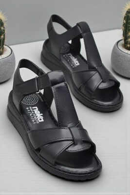 26-102S TAM Ortopedik Taban Günlük Kadın Sandalet Terlik Siyah Sandalet - 2