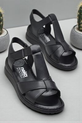 26-102S TAM Ortopedik Taban Günlük Kadın Sandalet Terlik Siyah Sandalet - 2