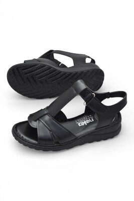 26-102S TAM Ortopedik Taban Günlük Kadın Sandalet Terlik Siyah Sandalet - 4