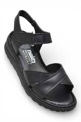 26-103S TAM Ortopedik Taban Günlük Kadın Sandalet Terlik Siyah Sandalet - 3