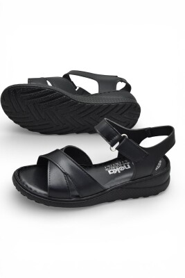 26-103S TAM Ortopedik Taban Günlük Kadın Sandalet Terlik Siyah Sandalet - 5