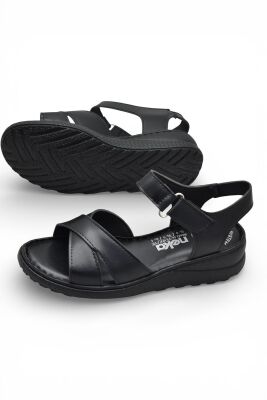 26-103S TAM Ortopedik Taban Günlük Kadın Sandalet Terlik Siyah Sandalet - 5