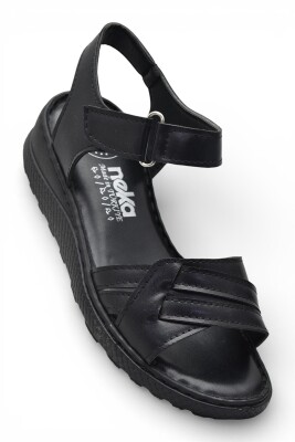 26-105S TAM Ortopedik Taban Günlük Kadın Sandalet Terlik Siyah Sandalet - 6