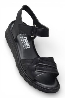 26-105S TAM Ortopedik Taban Günlük Kadın Sandalet Terlik Siyah Sandalet - 6