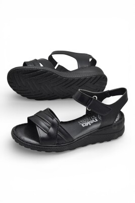 26-105S TAM Ortopedik Taban Günlük Kadın Sandalet Terlik Siyah Sandalet - 4