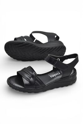 26-105S TAM Ortopedik Taban Günlük Kadın Sandalet Terlik Siyah Sandalet - 4