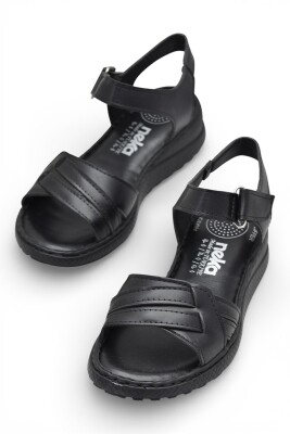 26-105S TAM Ortopedik Taban Günlük Kadın Sandalet Terlik Siyah Sandalet - 2