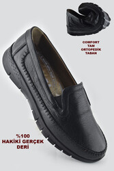 ISPARTALILAR - 300 TAM ORTOPEDİK Taban Günlük Siyah Hakiki Deri Kadın Ayakkabı 