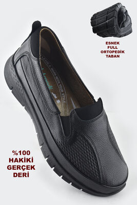301 TAM ORTOPEDİK Taban Günlük Siyah Hakiki Deri Kadın Ayakkabı - 1
