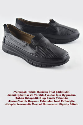 301 TAM ORTOPEDİK Taban Günlük Siyah Hakiki Deri Kadın Ayakkabı - 3