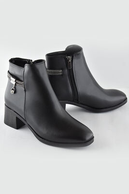 334 Günlük Fermuarlı Kadın Topuklu Bot Ayakkabı Siyah Klasik Topuk Bot - 1