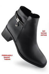 334 Günlük Fermuarlı Kadın Topuklu Bot Ayakkabı Siyah Klasik Topuk Bot - 2