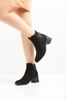 334 Günlük Fermuarlı Kadın Topuklu Bot Ayakkabı Siyah - 1