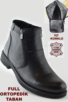TAB3406 İçi Kürklü Hakiki Deri Erkek Bot Ayakkabı Ortopedik Taban Fermuarlı Deri Bot - 1