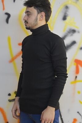 35 Unisex Kadın Erkek Boğazlı Penye Kazak Fitilli Likralı Erkek Kazak - 3