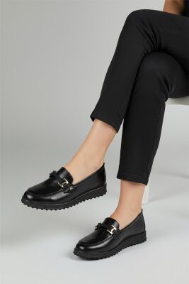 377K Hafif Esnek Ortopedik Taban Günlük İçi Deri Kadın Ayakkabı Casual Laofer Ayakkabı - 1