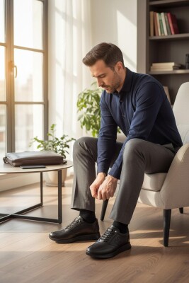 425M Ortopedik Taban Günlük Hakiki Deri Erkek Ayakkabı Casual Ayakkabı Lastik Bağcıklı - 4