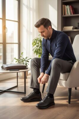 425M Ortopedik Taban Günlük Hakiki Deri Erkek Ayakkabı Casual Ayakkabı Lastik Bağcıklı - 4